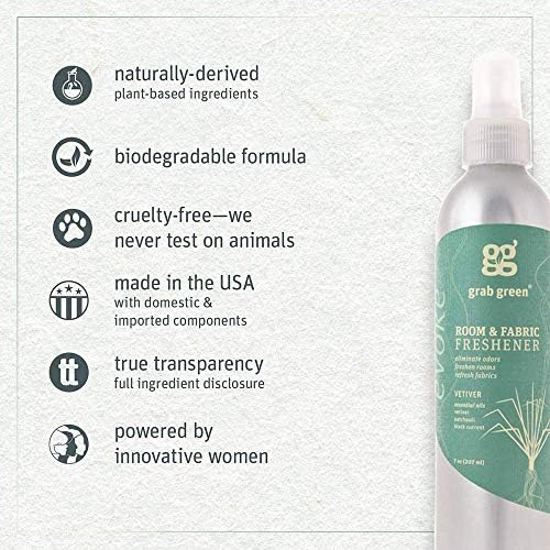 Grab Green Room and Fabric Freshener Spray, Vetiver, 3 x 7 oz Bottles | Plant & mineral-based, Odor Eliminator, Naturally derived, Made in USA