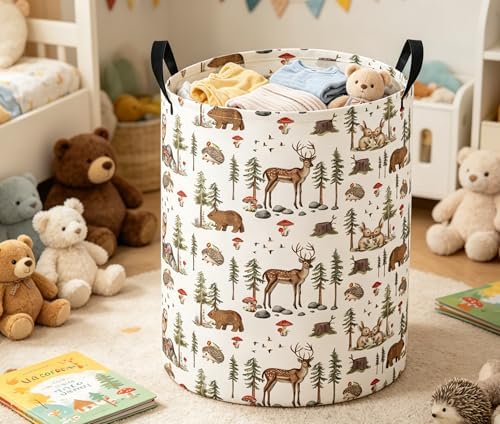 Baby Laundry Basket Baby Nursery Hamper Kids Laundry Basket Toy Storage Bin for Boys Room Decor Gift Baskets for Bedroom Bathroom(Woodland Animal)