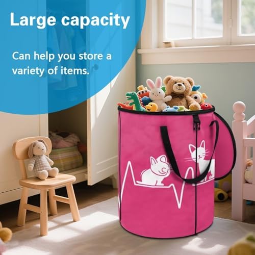 Cat Collapsible Trash Can Heartline Collapsible Garbage Can Camping with Lid Portable Garden Bag for Parties, Yard Waste, or Laundry