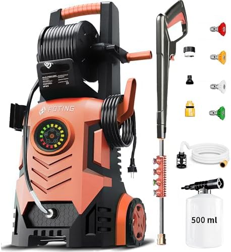 2026Upgraded Pressure Washer 5000PSI with Adj-8-Level Touch Screen, 34" Tall Power Washer, 4 Quick Connect Nozzles, Inlet Hose&Filter&500mlFoam Cannon for Cars/Fences/Driveways/Home Cleaning，Red