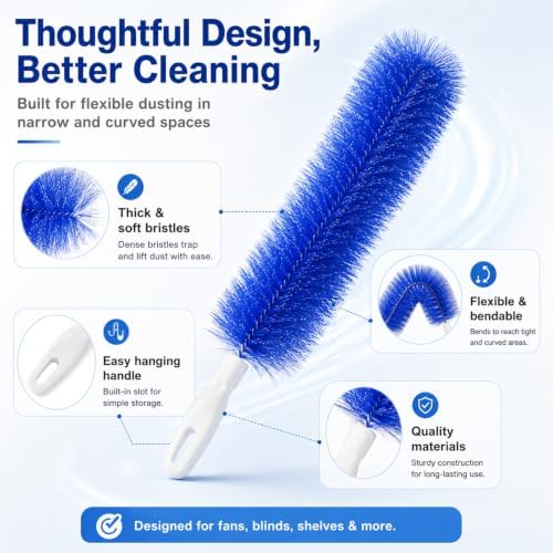 Aquanexis 90 Flexible Ceiling & Fan Dust Magnet, Easy to Clean, Hanging Holes, Soft Bristles, Flexible and Reusable, Suitable for Fans, Curtains, Car Vents, and More