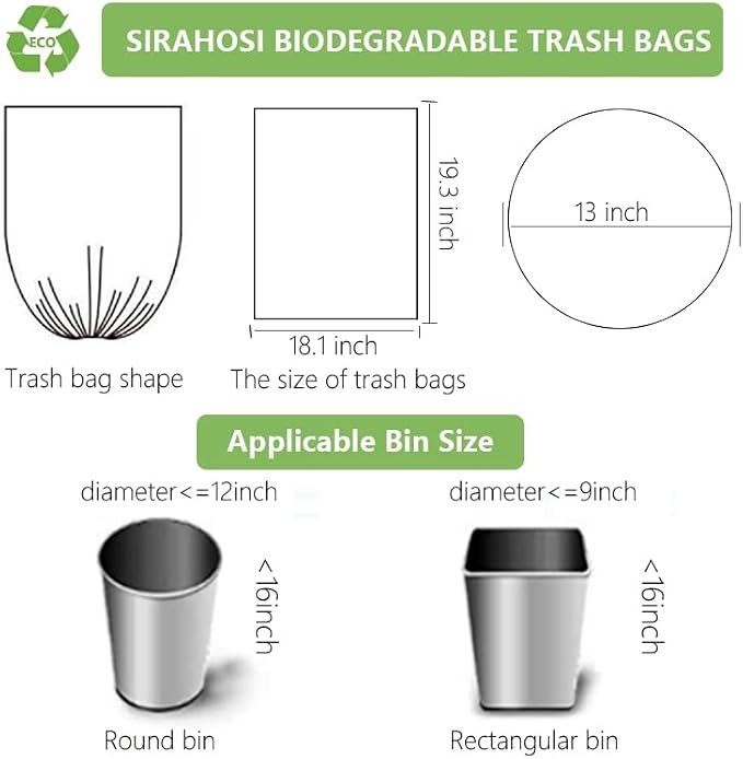 Small Trash Bags 3 Gallon Biodegradable, Compostable Bathroom Trash Bags 100 Count Unscented Leak Proof Small Garbage Bags Strong Wastebasket Liners Bags for Home Kitchen Office Yard Car Pet Green