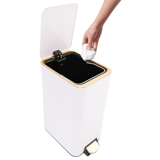 3.2 Gallon Slim Trash Can with Quiet Close Lid, White | Tall & Narrow Trash Bin, Space-saving, Hands-Free Step Pedal, Easy to Clean Inner,Waterproof, for Home Office