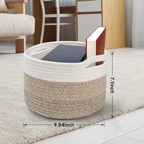 3 Pack Small Rope Storage Baskets, 9.82×9.82×7.1", Mixed Brown | Cotton Basket for Gifts Empty, Cute Round Woven Basket, Decorative Shelf Basket Organizer, Organizing Basket for Shelves