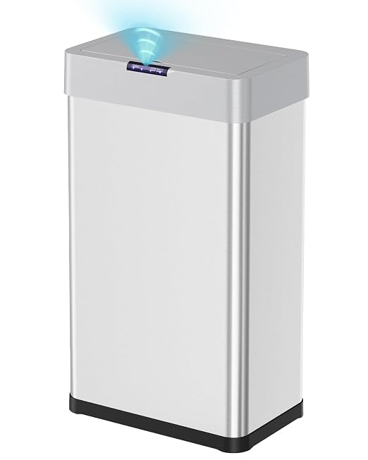 TLSUNNY 16 Gallon Motion Sensor Trash Can,Touchless Automatic Garbage Can | Brushed Stainless Steel Smart Bin, with Bag Holder,Soft Close Lid,for Kitchen,Office,RV,Bedroom,Living Room (Silver, 60L)