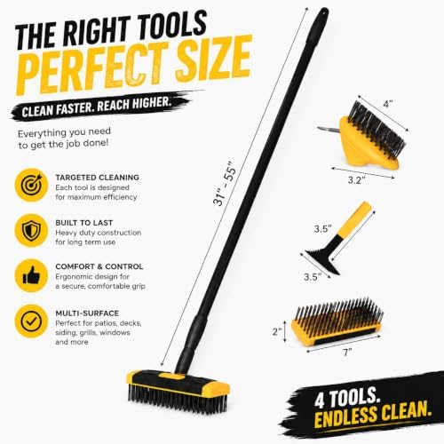 Gardenised 4-in-1 Durable Crack Weeder, Scraper, Moss & Debris Remover, and Cleaning Brush with 2 Replaceable Bristle Heads for Lawn, Patio, Driveway, Exterior Wall, and Yard Maintenance