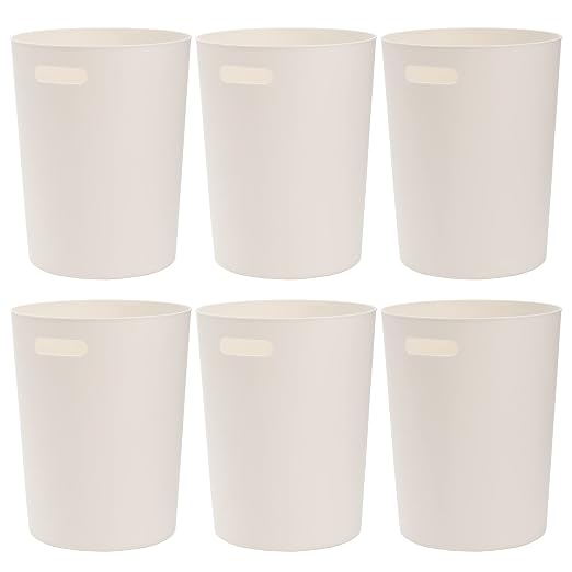 Lyellfe 6 Pack Small Trash Can, 1.5 Gallon Plastic Wastebasket with Handle | Round White Garbage Container Recycling Bins for Compact Space Bathroom, Office, Bedroom, Kitchen