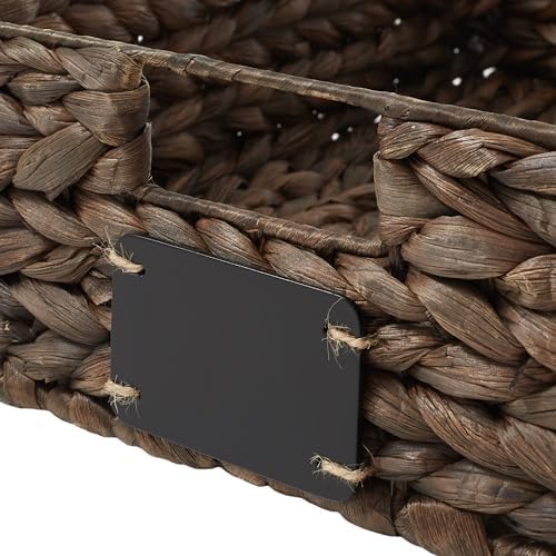 Casafield Set of 4 Water Hyacinth Pantry Baskets, 12-1/2" x 17" x 5", with Chalkboard Labels and Chalk Marker - Espresso, Woven Storage Bin Organizers for Kitchen Shelves