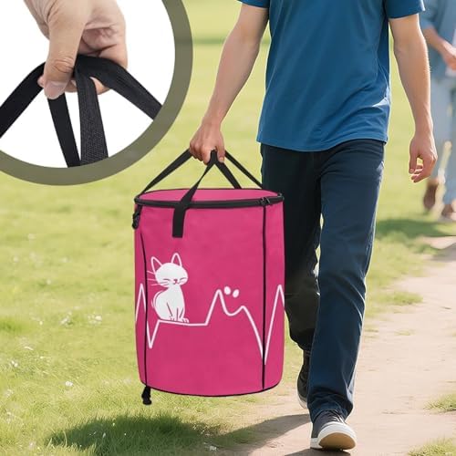 Cat Collapsible Trash Can Heartline Collapsible Garbage Can Camping with Lid Portable Garden Bag for Parties, Yard Waste, or Laundry