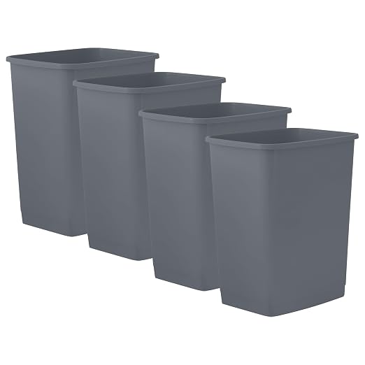 Superio Small 1.25 Gallon Plastic Trash Can, Waste Bin for Under Desk, Office, Bedroom, Bathroom- 5 Qt, (4, Dark Grey)