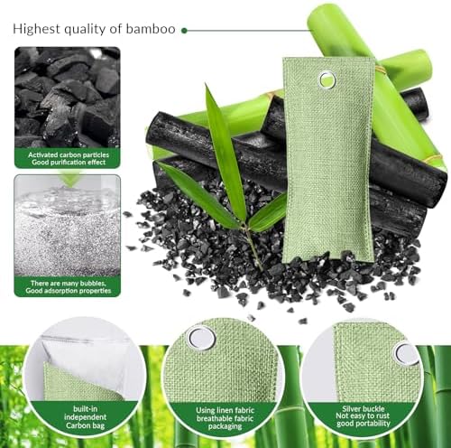 2 Bags Natural Air Purifying Bag | Bamboo Charcoal Odor Absorber for Home & Car | Closet Odor Eliminator, Small Room Deodorizer & Car Air Freshener | Charcoal Bags (75g light green3, Unscented)