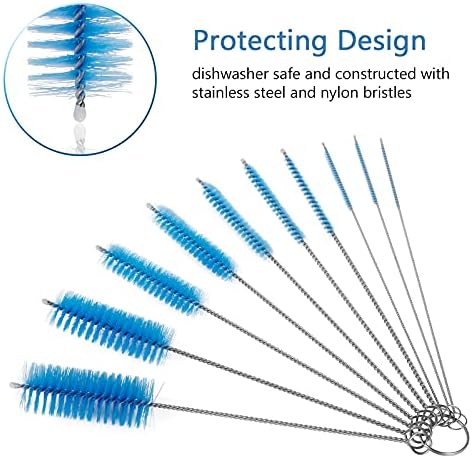 CiaraQ Bottle Cleaning Brushes, 8 Inch Nylon Tube Brush Set, Cleaner for Narrow Neck Bottles Cups with Hook, Set of 10pcs. (Pack of 2)