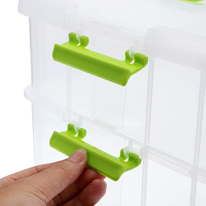 BTSKY 2 Layer Stack & Carry Box, Plastic Multipurpose Portable Storage Container Box Handled Organizer Storage Box for Organizing Stationery, Sewing, Art Craft, Jewelry and Beauty Supplies Green | Multipurpose Craft Organizers and Storage for Organizin...