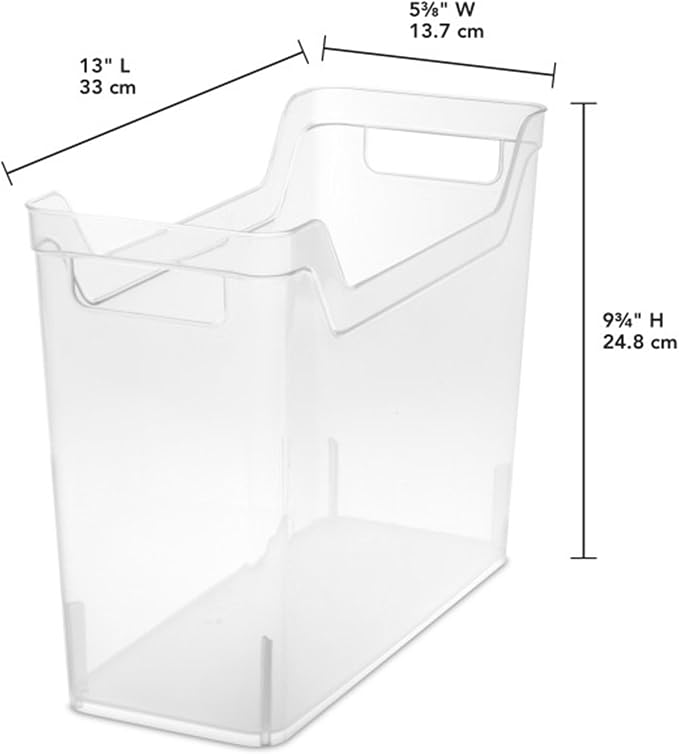 Sterilite Narrow Shelf Bin Organizing Plastic Container, Home Kitchen or Office Storage Tote, Open Top Basket with Handles, 18 Pack, Clear