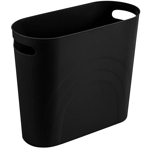 rejomiik Small Trash Can, 3.5 Gallon Slim Garbage Can Plastic Waste Basket with Handles Container Bin for Narrow Spaces Bathroom, Bedroom, Kitchen, Office at Home, Black | Plastic Waste Basket with Handles for Bathroom, Bedroom, Dorm, Kitchen, Office a...