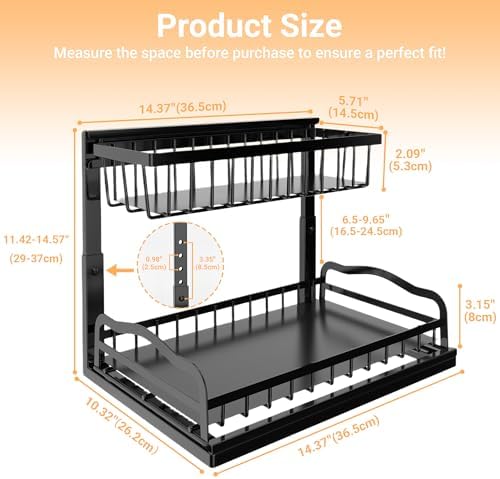 AceMining 2 Pack Under Sink Organizer, 2 Tier Pull Out Cabinet Storage Rack | Under Bathroom Sink Organizer for Kitchen Cabinet, Bathroom Vanity and Under-Cabinet Storage