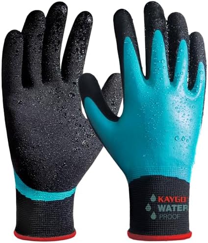 KAYGO Waterproof Work Gloves, Non-Slip Double Latex Coated, KG150 | Lightweight & Durable, Excellent Grip for Gardening, Construction, Fishing & Cleaning, for Men & Women