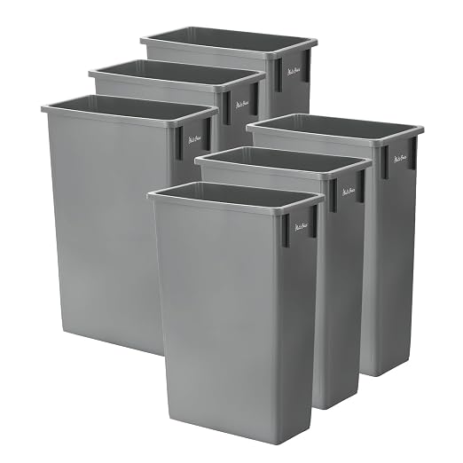 PLASTIC PRINCE 23 Gallon Slim Trash Can Kitchen, Commercial Tall Trash Bin Narrow, Rectangular Slim Jim Skinny Garbage Can for Home Garage Cabinet Restaurant, 6 Pack, Gray