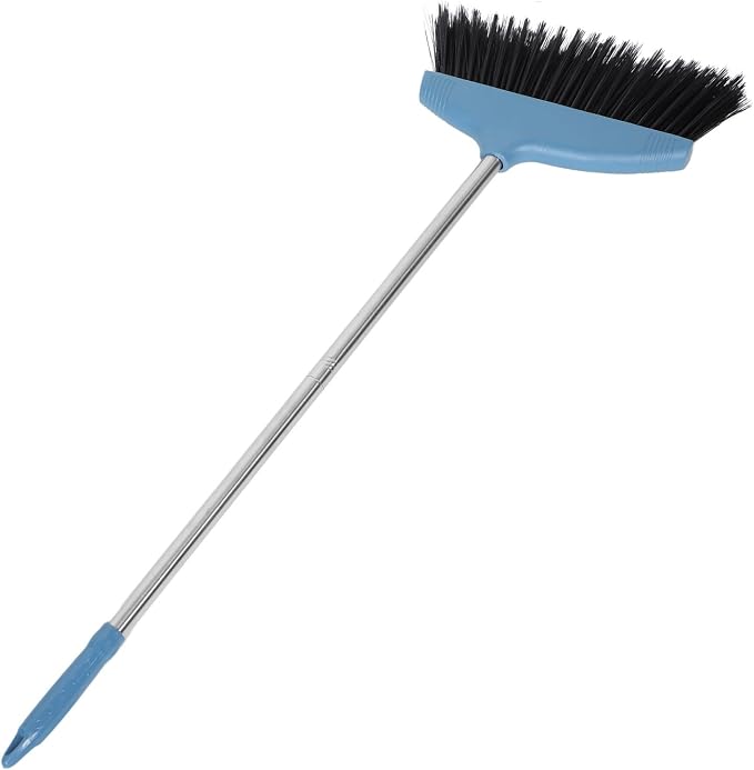 Amosfun Soft Bristle Broom with Long Metal Handle, Hair-Resistant Floor Sweeping Brush for Household Cleaning, Blue Lightweight Indoor and Outdoor Broom for Pet Hair and Dust Removal