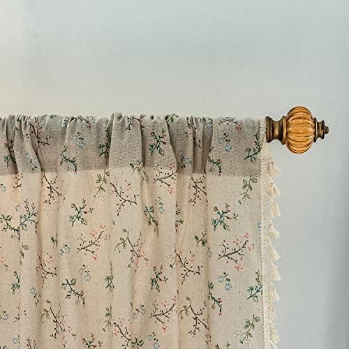 Sutuo Home Florals Boho Farmhouse Curtains, Semi-Blackout Drape Bohemian Window Treatment Cotton Linen Panel with Tassels for Bedroom Living Room, Rod Pocket, 1 Panel 59" W x 84" L