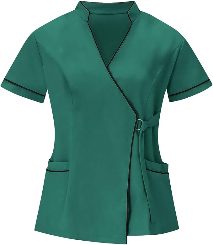 Housekeeping Uniforms for Women Hotel Cleaning Nurse Scrub Sets Stretch Wrap V-Neck Short Sleeve Top and Pants