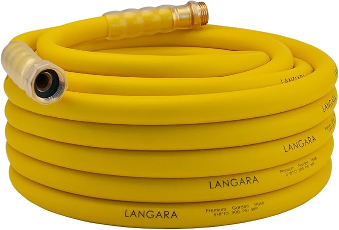 Heavy Duty Premium Garden Hose 50ft x 5/8", 300PSI Working, 1000PSI Burst, Hybrid Rubber Water Hose with Transparent Swivel Handle - Hot/Cold Water - Five Layered Braiding with Brass fittings (Yellow)