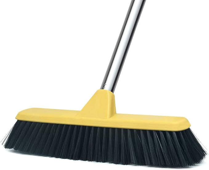 Push Broom with Long Handle, Floor Brush 49.6 inch Soft Bristle Broom 12.2" Wide for Cleaning Bathroom Kitchen Patio Garage Deck Tile Floor