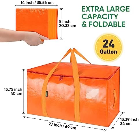 BALEINE 8-Pack Oversized Moving Bags with Reinforced Handles, Heavy-Duty Storage Tote for Clothes, Moving Supplies (Orange, 8-Pack)