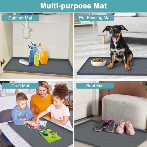 Waterproof Under Sink Mat, 28" x 19" Silicone Under Sink Mats for Kitchen, Under Kitchen Sink Mats and Protector Mat, Sink Cabinet Protector Mats for Bathroom, Gray (Pack of 3)