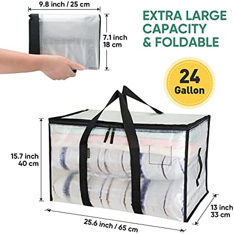 BALEINE 16-Pack Oversized Moving Bags with Reinforced Handles, Heavy-Duty Storage Tote for Clothes, Moving Supplies (Clear, 16-Pack)