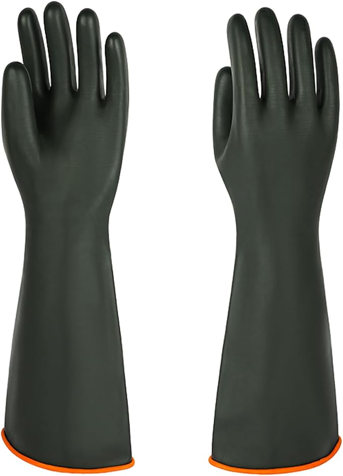 North Tower Heavy-Duty Latex Chemical Resistant Gloves - Reusable Long Rubber Dishwashing Gloves with Forearm Protection for Men - Waterproof, Industrial Safety Gear,18“，1 Pair