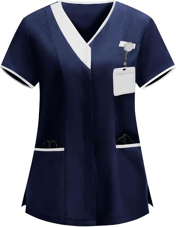 2026 Housekeeping Uniform Cleaning Uniforms - Button V Neck Top & Pants with Multi Pockets - Scrubs for Women