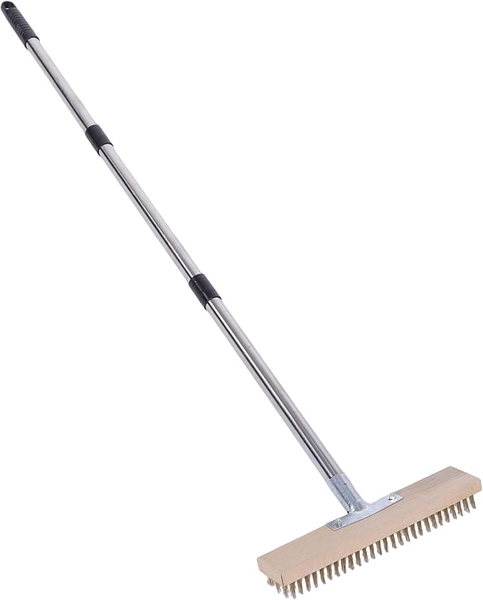 Deck Brush with Long Handle, Wire Deck Scrub Brush, High Efficiency Stainless Steel Deck Scrubber for Cleaning Concrete Patio Floor