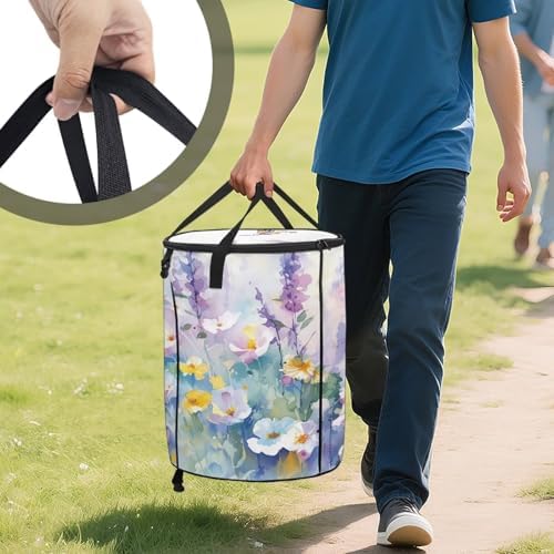 doginthehole Aesthetic Oil Painting Floral Collapsible Trash Can Camper Trash Can with Lid, 22.83x17.71, Waterproof Bag Outdoor Garbage Bin Storage Accessories, 23 Gallons