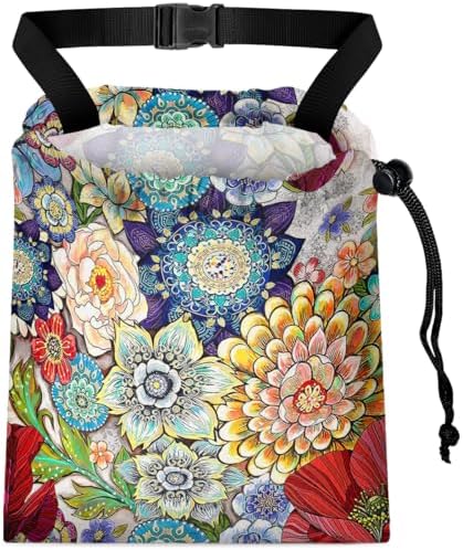 Car Trash Bag Hanging Back of Seat with Adjustable Snap Buckle Strap Cute Printed Drawstring Garbage Bags for Car-Boho Floral