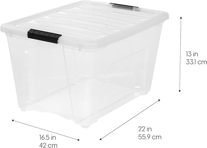 IRIS USA 6-Pack 54 Quart Storage Bins with Lids, Clear | Transparent design makes contents easy to find. Perfect for moving, blankets, clothing, and garage storage. Nestable design