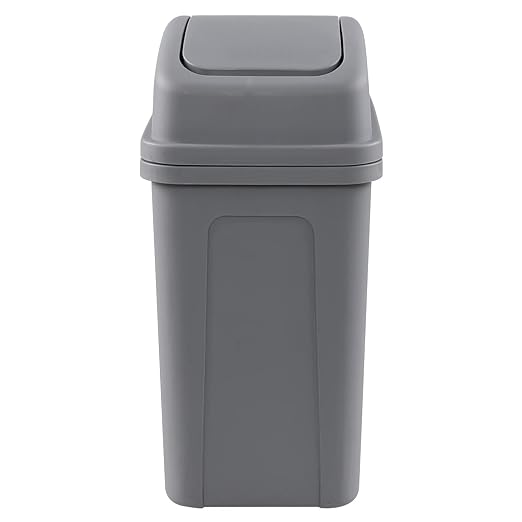 Idotry Plastic Swing Top Trash Can, Small Garbage Bin, 1.8 Gallon, Gray | Convenient Swing Top Lid, Space-Saving Slim Shape, Sturdy Thick Plastic, for bathroom, bedroom, living room