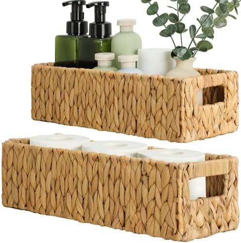 Toilet Paper Holder Bathroom Storage Wicker Basket Farmhouse Decor Small | Nesting Small Storage Basket, Bathroom Countertop Organizer, Water Hyacinth Woven, Home Decor