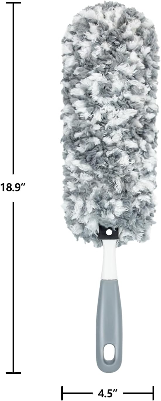 Microfiber Duster with an Extra Washable and Reusable Duster Head, Microfiber Dusters for Household Cleaning, Gray