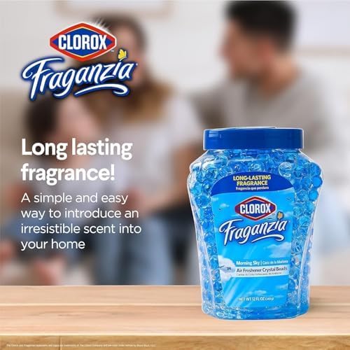 Clorox Fraganzia Crystal Beads Air Freshener, Morning Sky, 12 Fl Oz, 12-Pk | Gel bead formula, long-lasting scent, no spray or mess, home car and office use