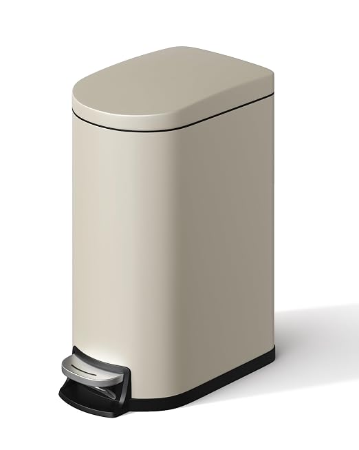 2.6 Gallon/10 Liter Slim Trash Can, Stainless Steel Garbage Bin with Removable Inner Bucket, Step Trash Can Rectangle Waste Bin for Narrow Space, Kitchen, Bathroom, Office, Beige
