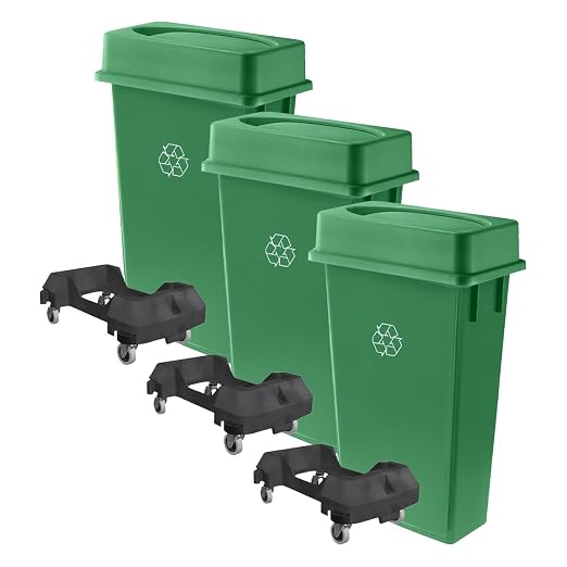 3 pack 23 Gallon Waste Bin with Lid & Dolly, Heavy-Duty Trash Can, Slim Rectangular Garbage Bin, Durable Waste Container, Recycling Bin, Plastic Wastebasket for Kitchen, Garage, Restaurants, Office