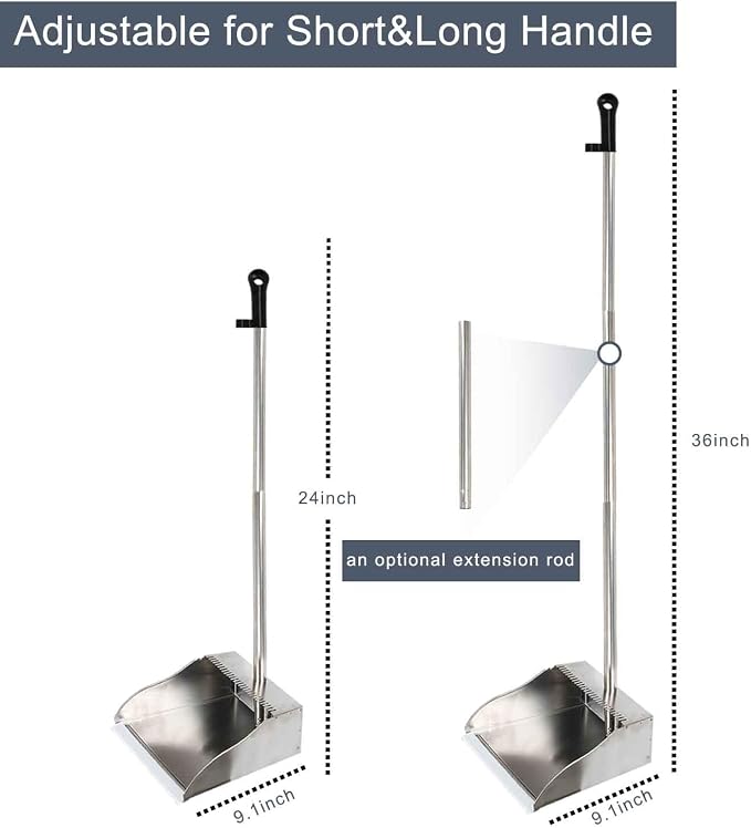 Stainless Steel Dustpan Metal Dustpan with Handle Heavy Duty Dust Pan Upright Dust Pan for Home Office Lobby
