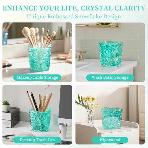 2-Piece Snowflake-Textured Acrylic Trash Can Set with 150 Drawstring Bags, 4 Gallon Sliver Press-Lid Wastebasket and Small Open-Top Desktop Bin for Bathroom, Bedroom,