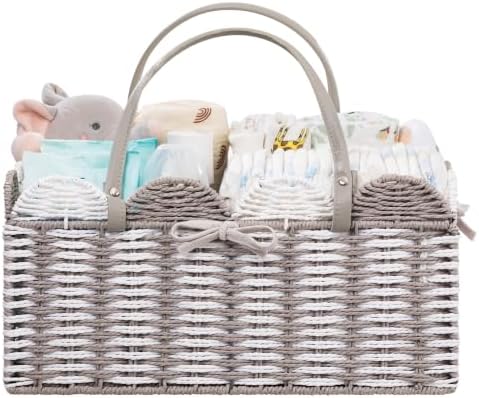 HBlife Large Baby Diaper Caddy, Paper Rope Storage Baskets Nursery Bin with Removable Divider, Portable Car Organizer for Diapers, Baby Shower Gifts, Newborn Essentials Must Haves