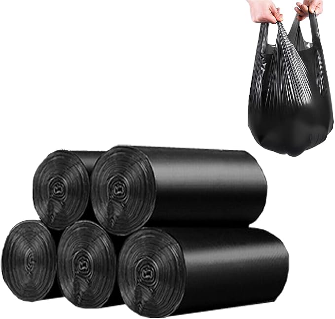 100 Count 4 Gallon Small Black Trash Bags, Durable PE Material, Handles, Breakpoints, 46x60cm | Durable PE Material, Handles, Breakpoints, 46x60cm