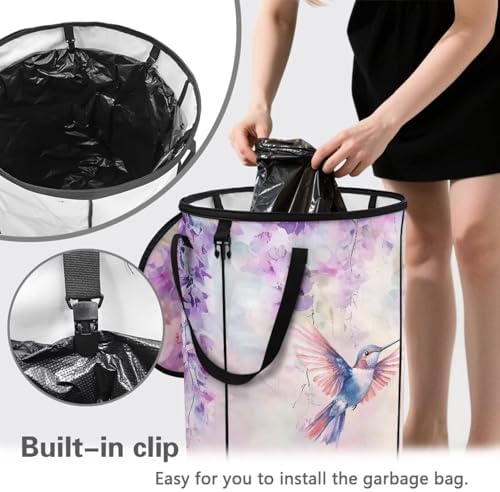 doginthehole Watercolor Florla Hummingbird Collapsible Trash Can Portable Tall Trash Can Oval Recycling Bin 22.83x17.71 Outside Garbage Bin Storage Bag Zipper Lid for Camping RV's Yard Home Decor