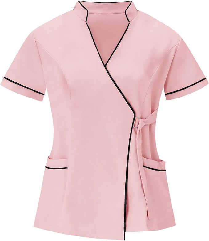 Housekeeping Uniforms for Women Hotel Cleaning Nurse Scrub Sets Stretch Wrap V-Neck Short Sleeve Top and Pants