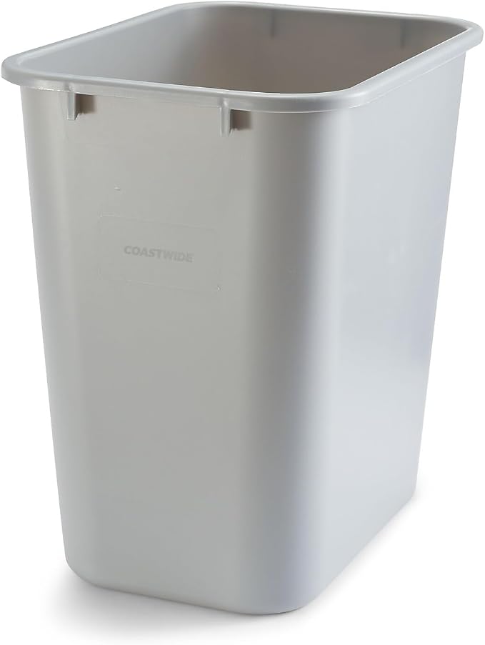 Coastwide Professional Indoor Trash Can Without Lid, Gray, 7 Gallon | Soft molded plastic waste bin for offices, breakrooms, and common areas.