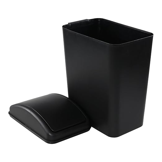 Oymlclivisa 4.5 Gallon Plastic Swing Top Trash Can, Slim Trash Bin, Black | Small Garbage Can with Lid for Narrow Space